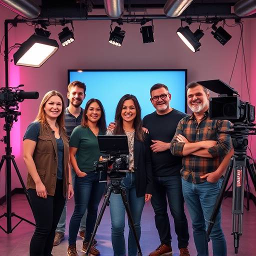 Teamfoto van de videoproductiestudio